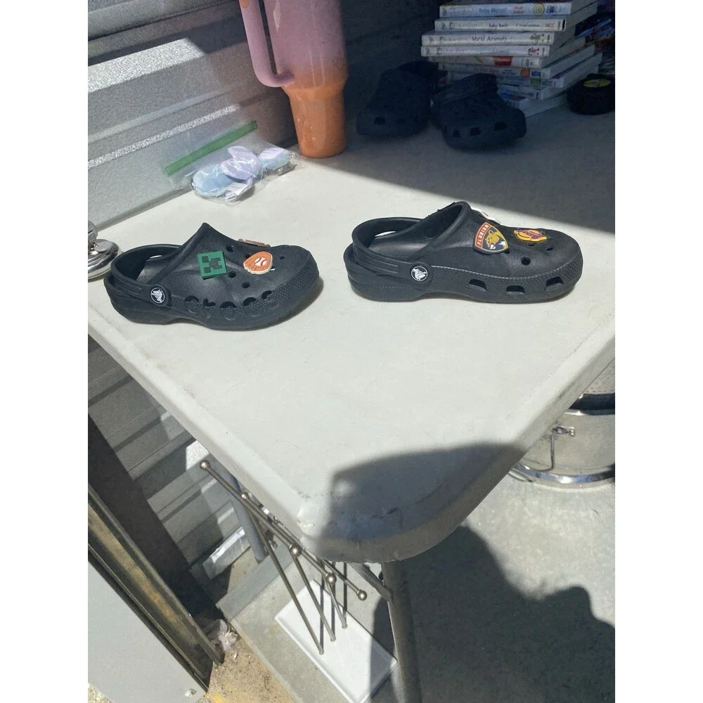 Crocs Baya Clog Kids Size C13 Black Slip On Water Shoes Sandals with Charms
